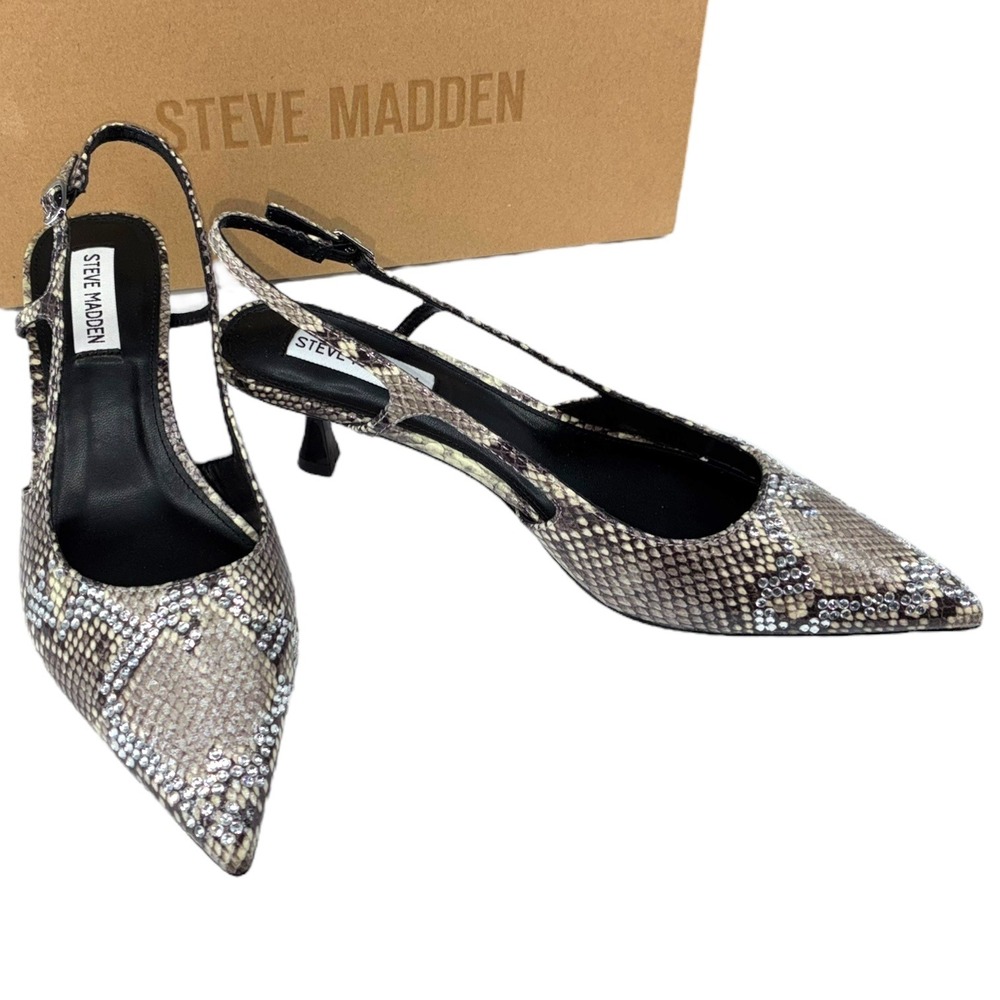 Steve‎ Madden LEGACI-R Snake Rhinestone Slingback Kitten Heel Pumps 8 NIB Bling
